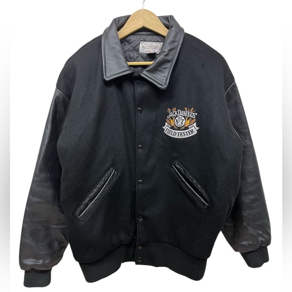 Vintage Jack Daniels Field Tester Varsity Jacket Steer Brand Wool/Leather Sz M - Picture 1 of 15